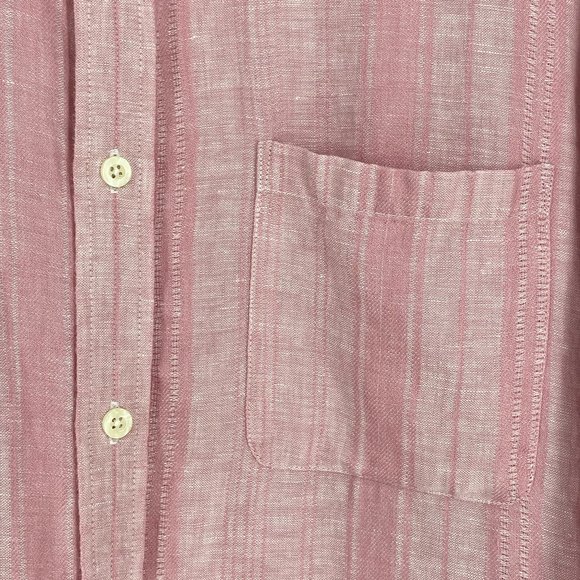 TASSO ELBA Pink Textured Stripe Linen Button Up Long Sleeve Shirt Size L - Picture 14 of 16